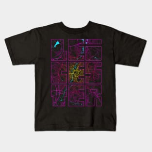 Leicester, England City Map Typography - Neon Kids T-Shirt